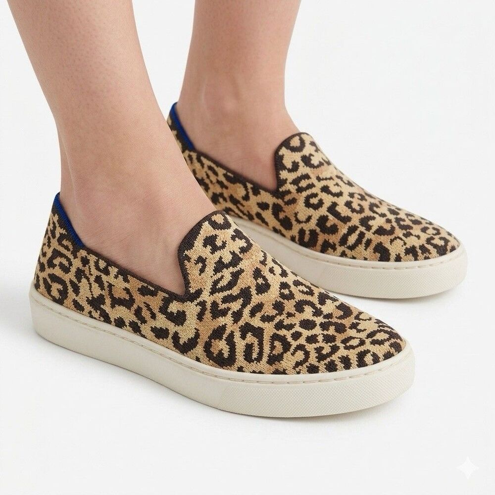 Rothys Shoes Women's 8.5 Slip On  The Sneaker Animal Print Knit Cheetah Camo Cat